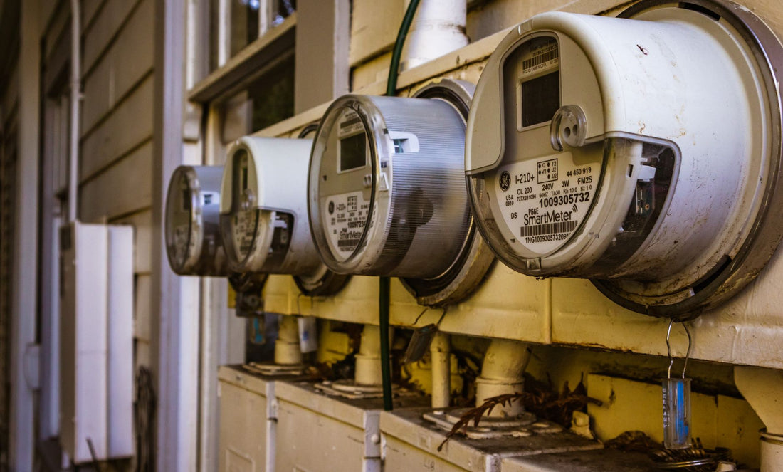 Smart electricity meters installed on a residential exterior wall